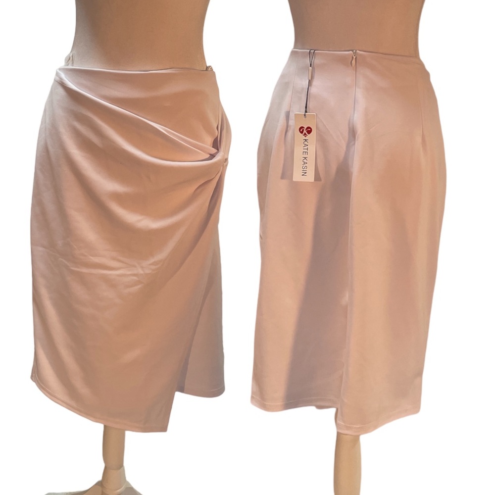 NWT Kate Kasin White Knee Length Knotted Side Wrap Skirt Size XL